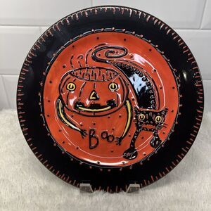 Bethany Lowe Designs Halloween Sharon Bloom‎ Black Cat Pumpkin Ceramic Plate